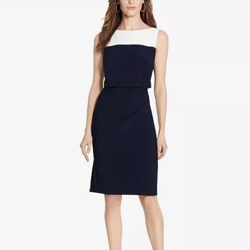 American Living Navy Two-Tone Pleated Popover Dress 1